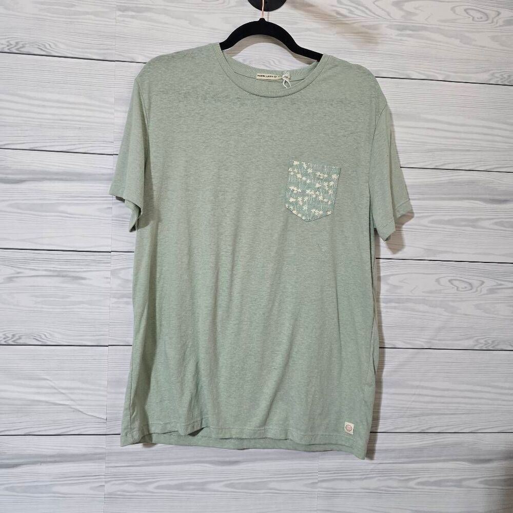 Marine Layer Signature Printed Pocket Tee M/L NWOT Campus Preppy Sustainable Gif